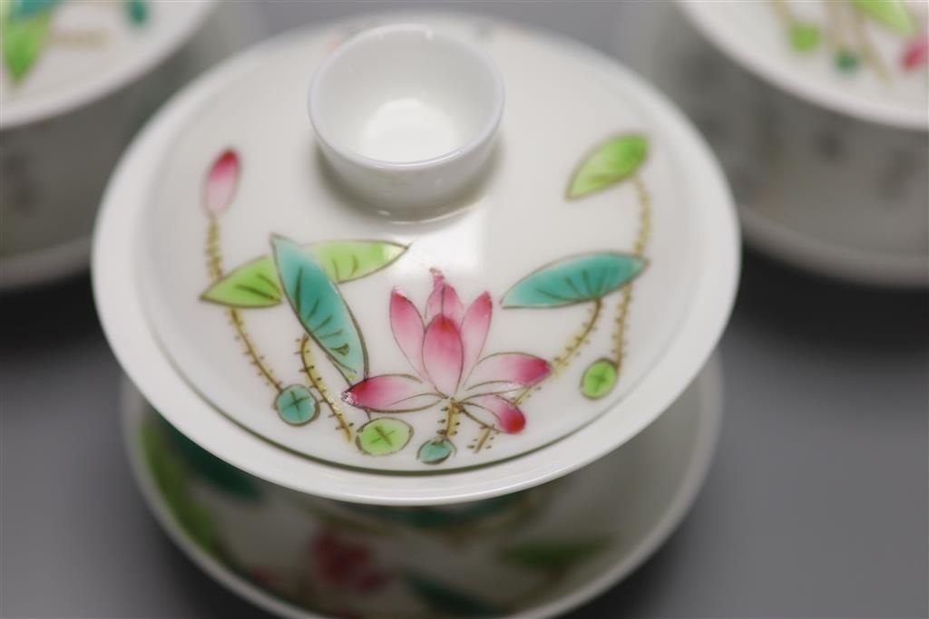 Five Chinese famille rose rice bowl, covers and stands